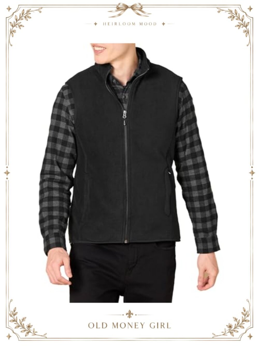 Men's Full-Zip Polar Fleece Vest Mock Neck Zippered Pockets